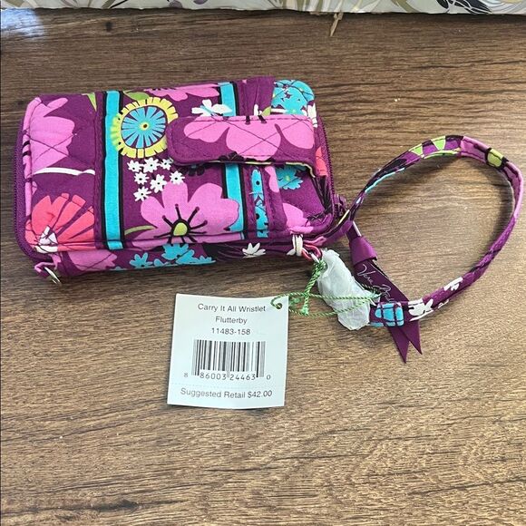Vera Bradley Pink and Purple Floral Wristlet - Picture 1 of 3